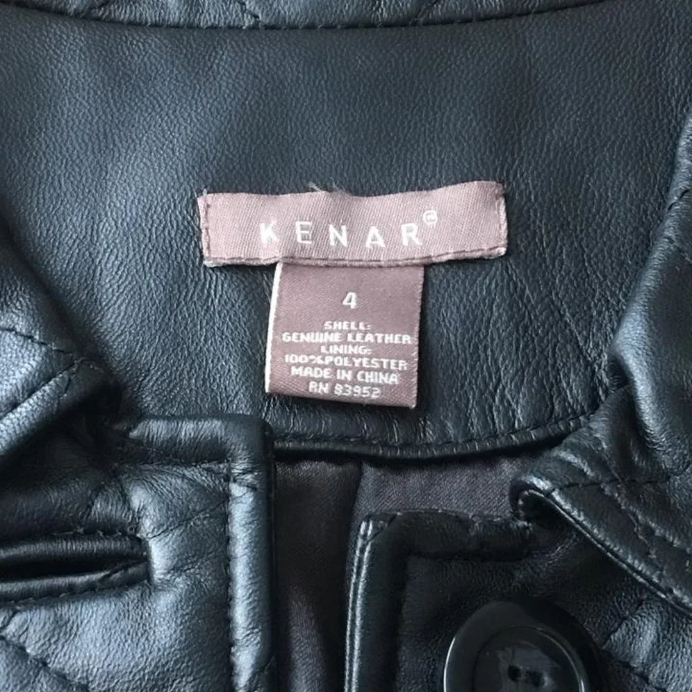 KENAR Black Quilted Leather Jacket Women's Size 4 - Picture 9 of 12